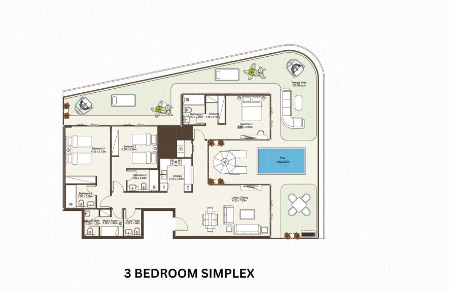 Bab Al Qasr Sea View Residence 51 - 3 Bedroom Floor Plan at Al Raha Beach